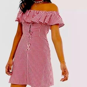 NWT Asos Red Gingham Picnic Corset Front Lightweight Summer Dress US 10